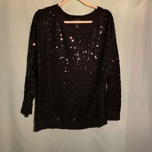 INC  Black Sequin Long Sleeve Pullover Top – Size P/L– Glam Party Sweater
